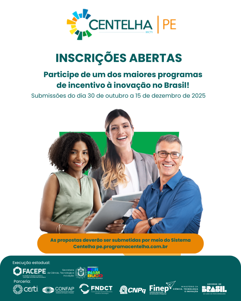 Pernambuco abre inscrições para o Programa Centelha 3 com foco em startups e ideias inovadoras